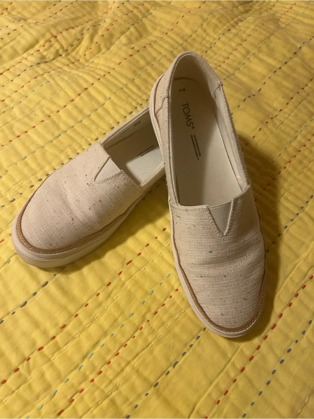 TOMS Cream Canvas Slip-On Platform Sneakers for Women